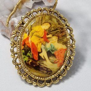 Porcelain Painted/art brooch,  Man & Women